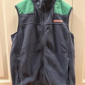 Vineyard Vines Blue Fleece Vest with Green Accents